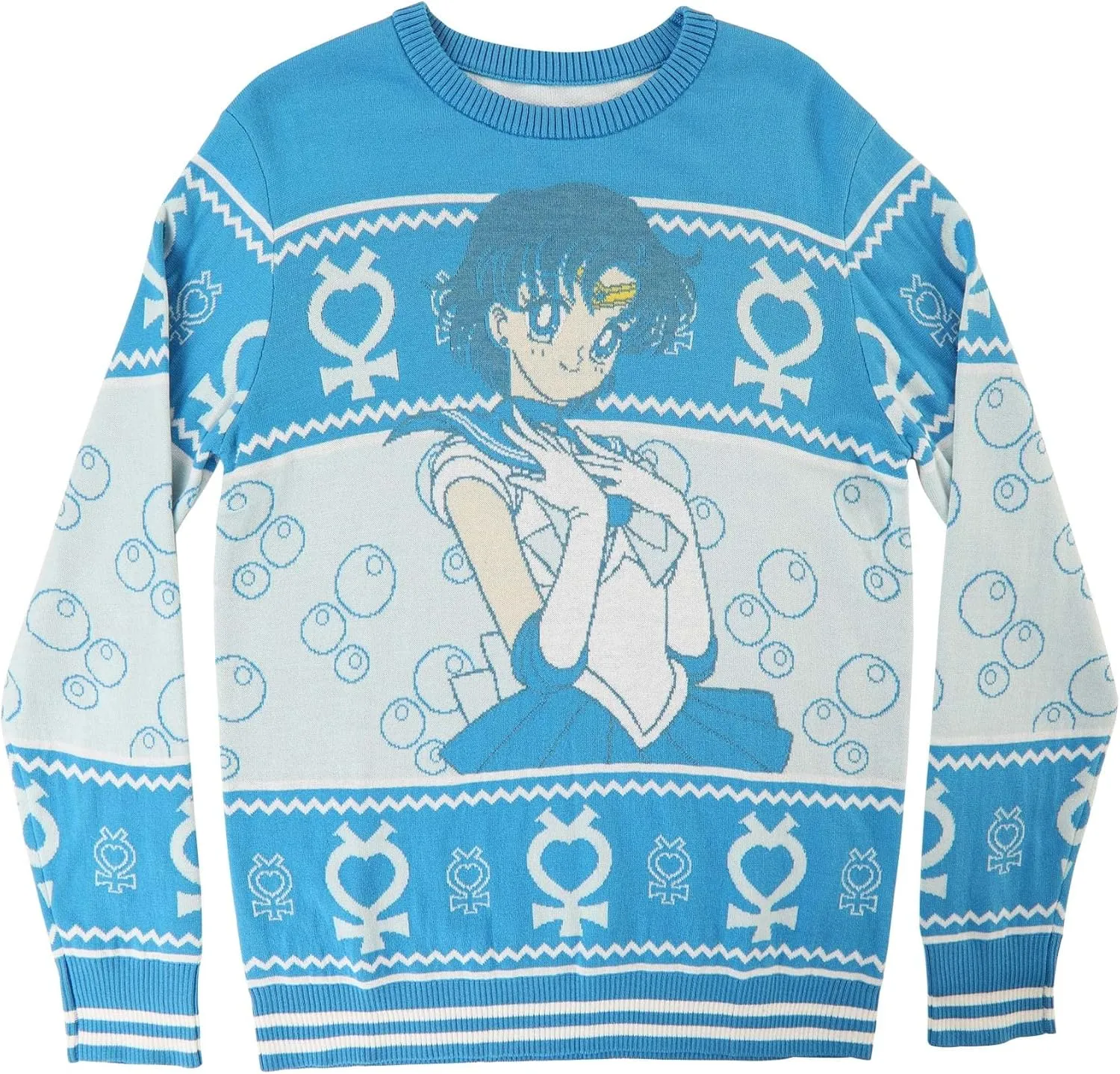 Adult Sailor Mercury Ugly Christmas Sweater, Japanese Anime Holiday Xmas Crewneck, Festive Christmas Sweaters