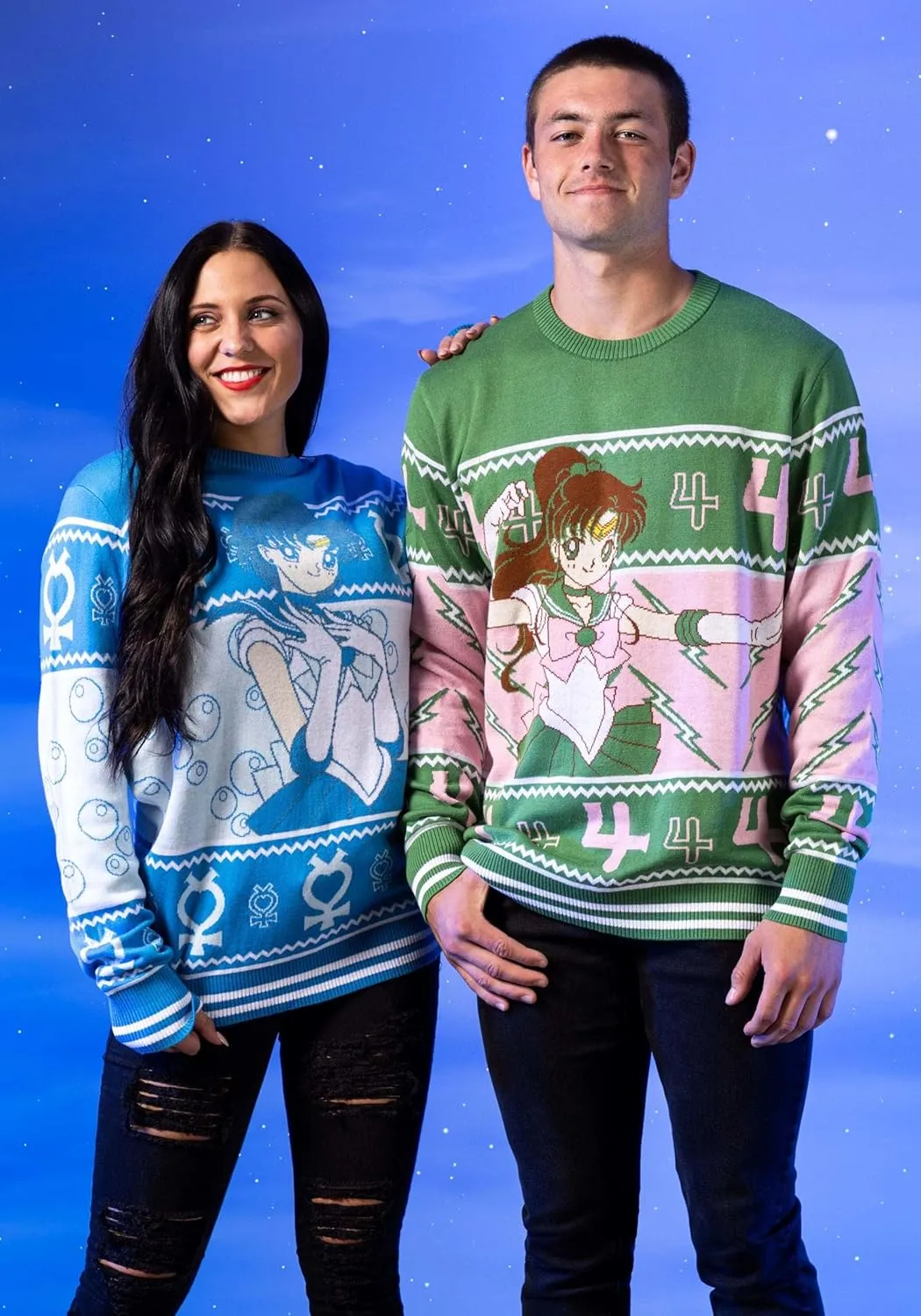 Adult Sailor Mercury Ugly Christmas Sweater, Japanese Anime Holiday Xmas Crewneck, Festive Christmas Sweaters