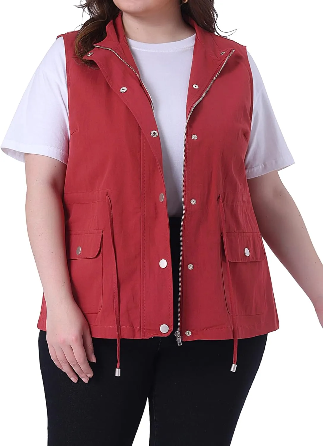 Agnes Orinda Plus Size Jackets for Women Lightweight Sleeveless Anorak Cargo Vest