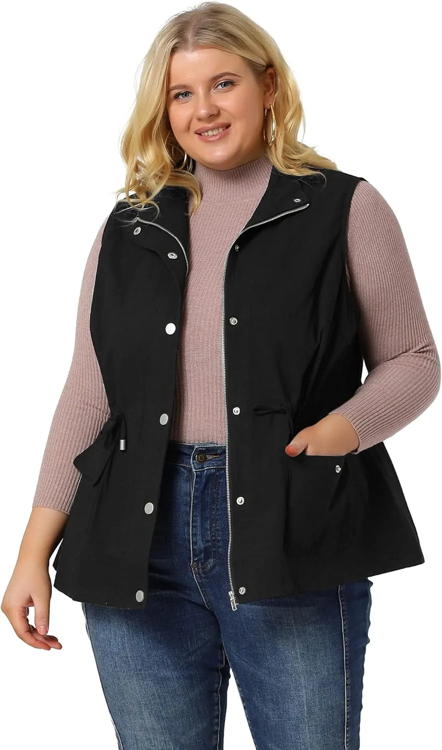 Agnes Orinda Plus Size Jackets for Women Lightweight Sleeveless Anorak Cargo Vest