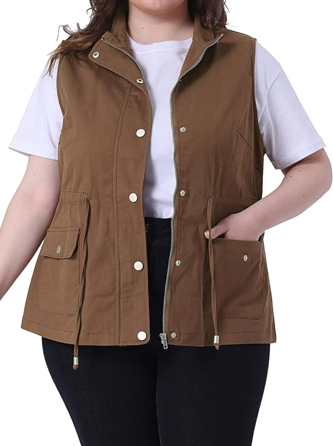 Agnes Orinda Plus Size Jackets for Women Lightweight Sleeveless Anorak Cargo Vest