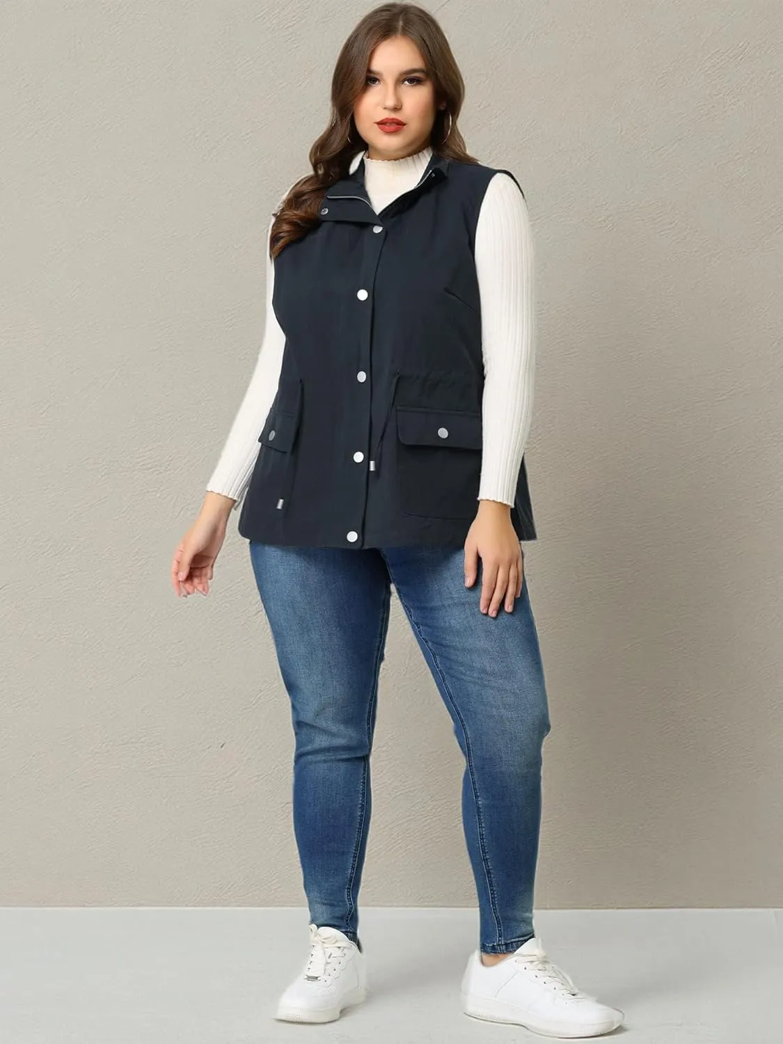Agnes Orinda Plus Size Jackets for Women Lightweight Sleeveless Anorak Cargo Vest