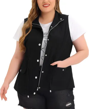 Agnes Orinda Plus Size Jackets for Women Lightweight Sleeveless Anorak Cargo Vest