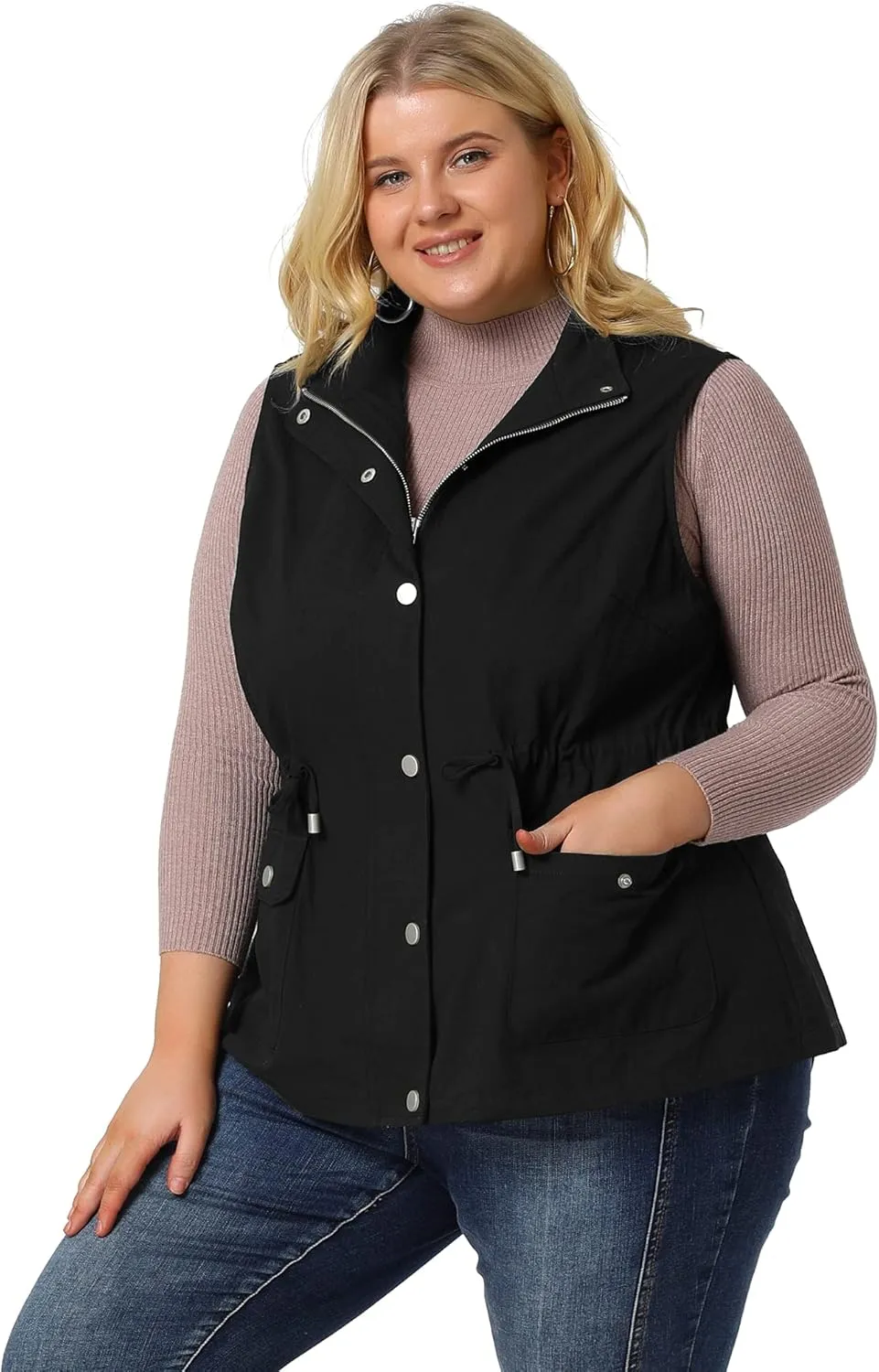 Agnes Orinda Plus Size Jackets for Women Lightweight Sleeveless Anorak Cargo Vest