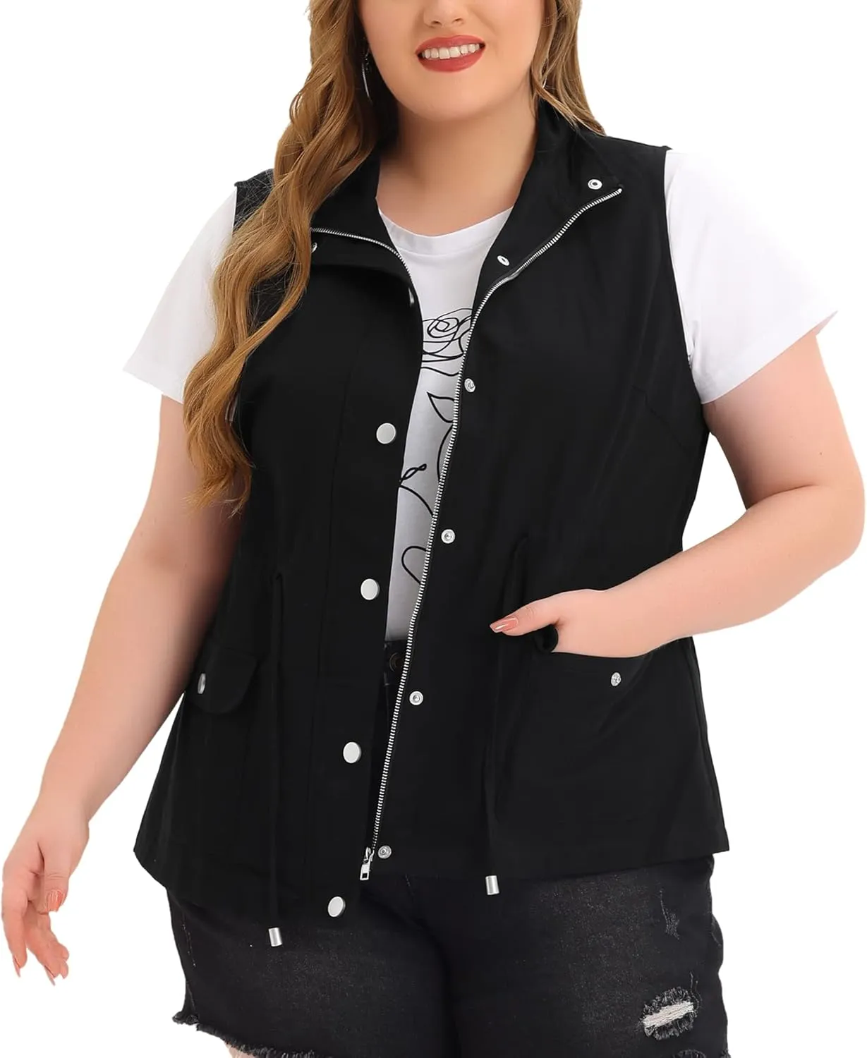 Agnes Orinda Plus Size Jackets for Women Lightweight Sleeveless Anorak Cargo Vest