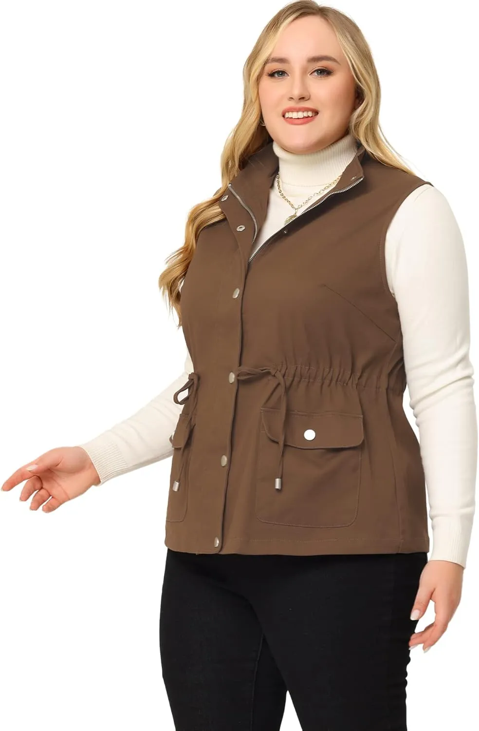 Agnes Orinda Plus Size Jackets for Women Lightweight Sleeveless Anorak Cargo Vest