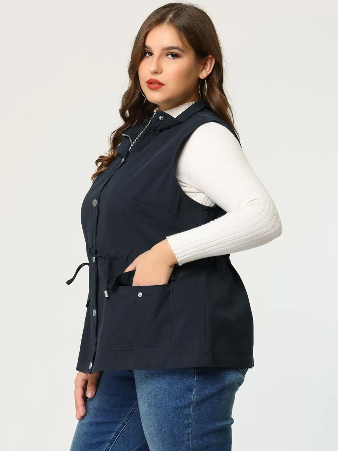 Agnes Orinda Plus Size Jackets for Women Lightweight Sleeveless Anorak Cargo Vest