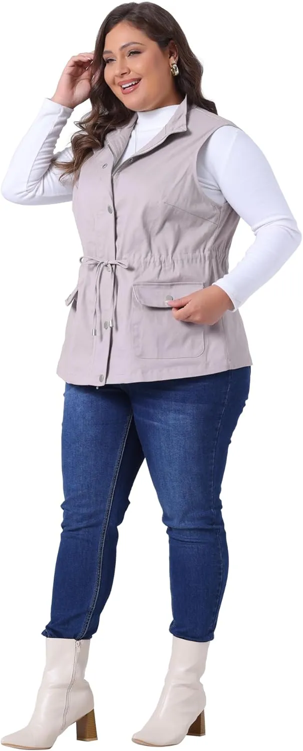 Agnes Orinda Plus Size Jackets for Women Lightweight Sleeveless Anorak Cargo Vest