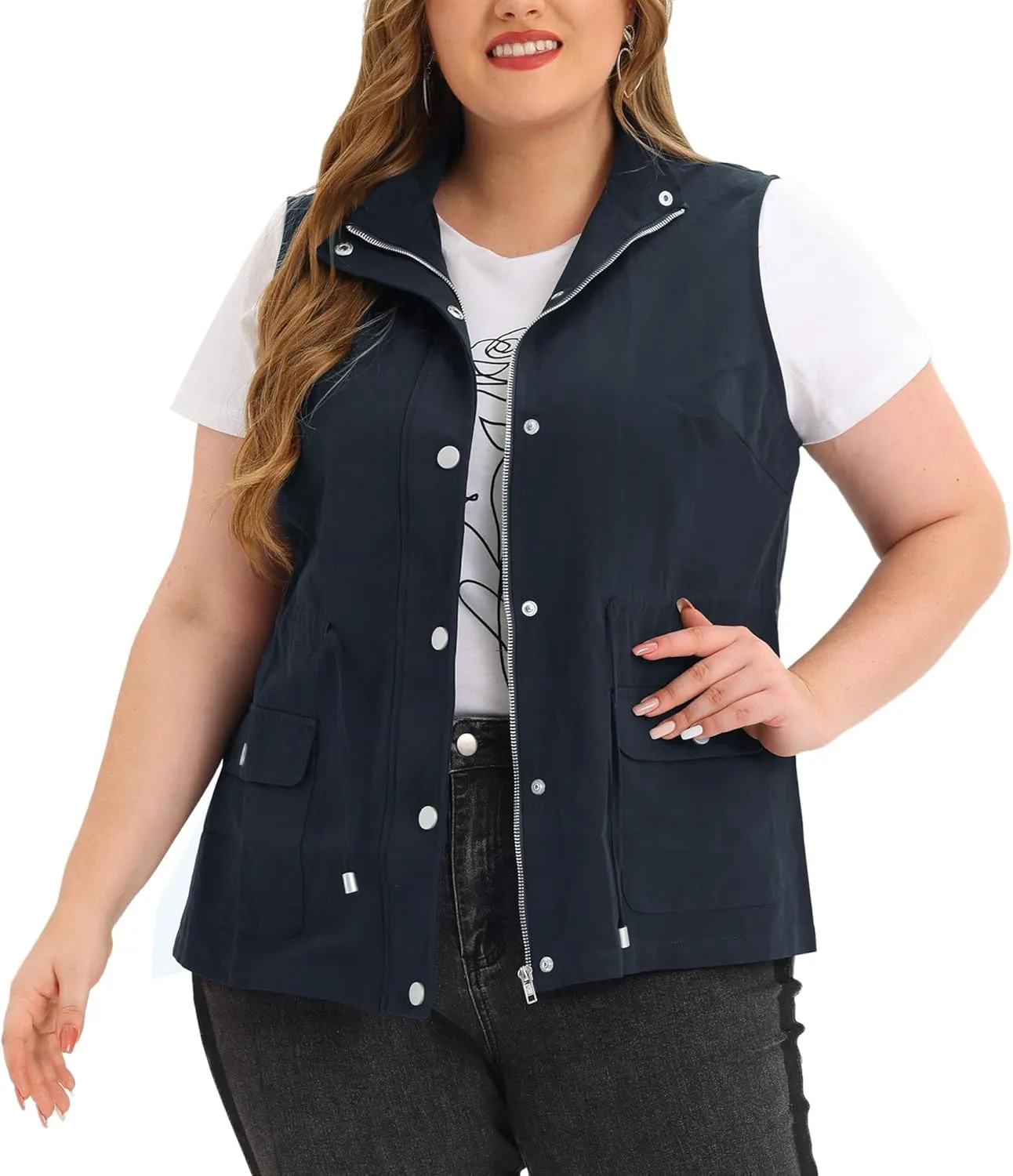 Agnes Orinda Plus Size Jackets for Women Lightweight Sleeveless Anorak Cargo Vest