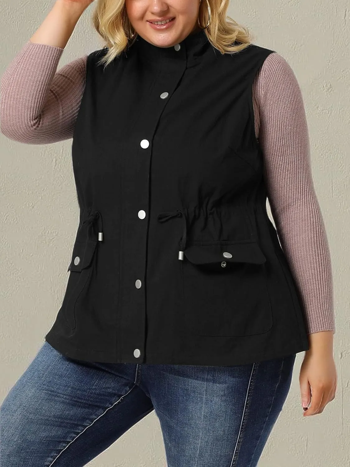 Agnes Orinda Plus Size Jackets for Women Lightweight Sleeveless Anorak Cargo Vest