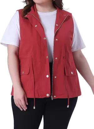 Agnes Orinda Plus Size Jackets for Women Lightweight Sleeveless Anorak Cargo Vest