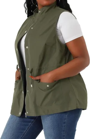Agnes Orinda Plus Size Jackets for Women Lightweight Sleeveless Anorak Cargo Vest