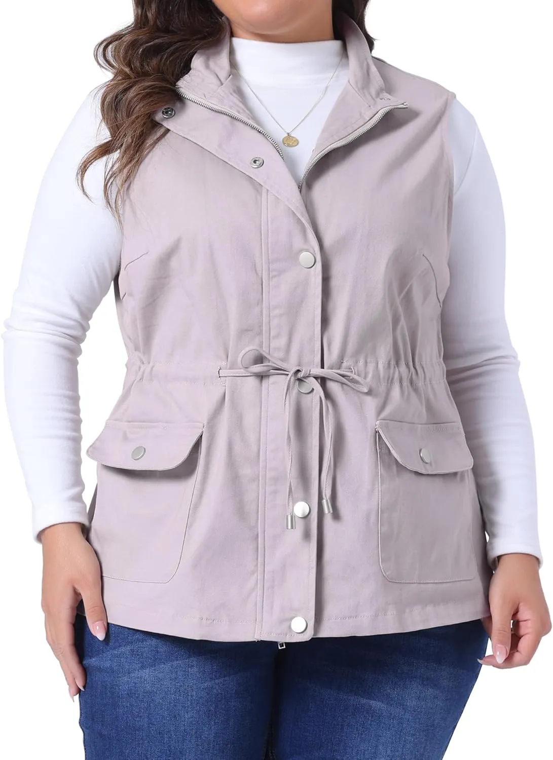 Agnes Orinda Plus Size Jackets for Women Lightweight Sleeveless Anorak Cargo Vest