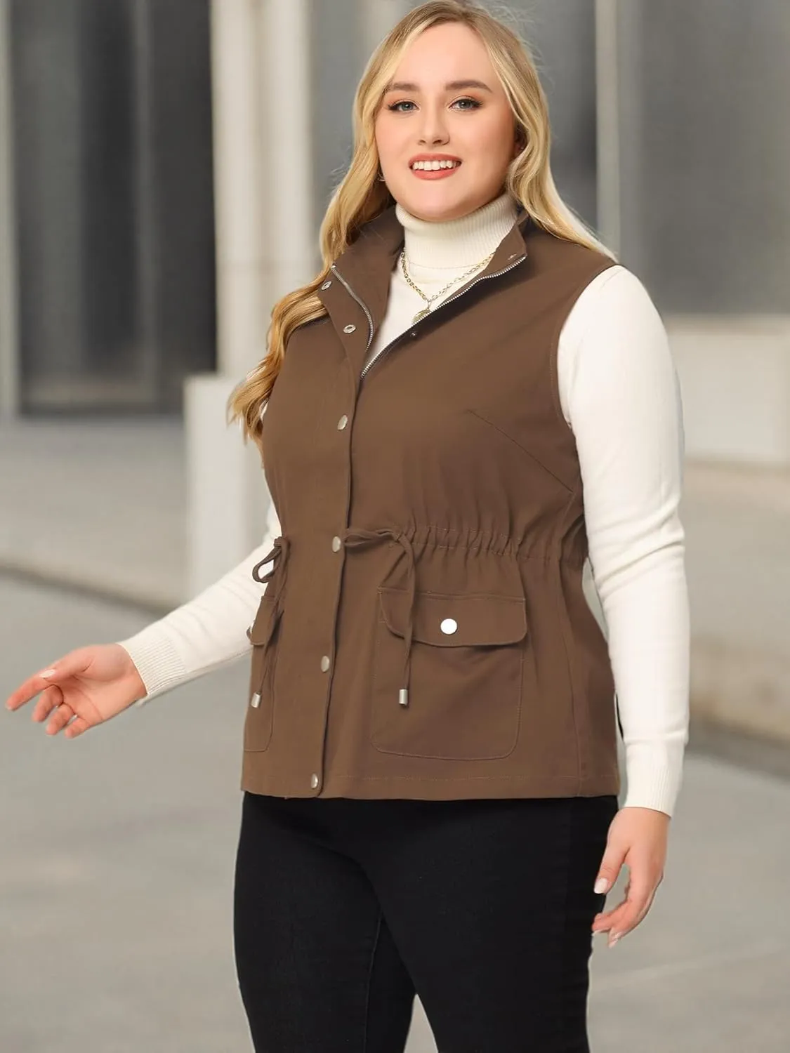 Agnes Orinda Plus Size Jackets for Women Lightweight Sleeveless Anorak Cargo Vest