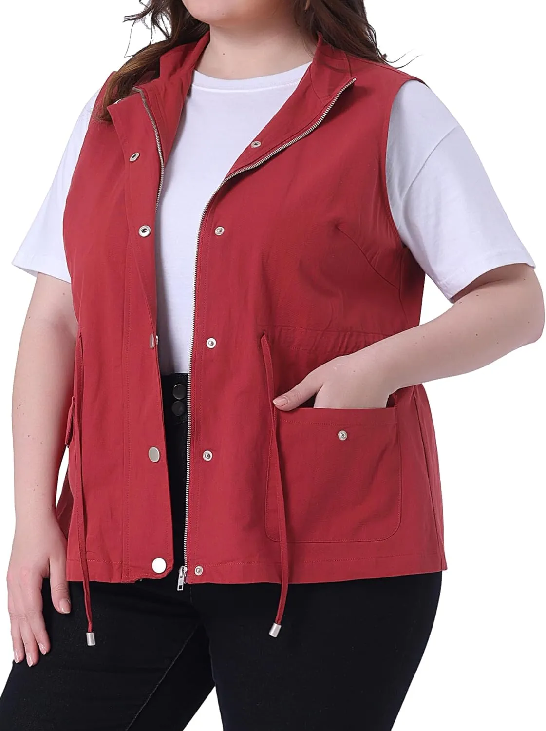 Agnes Orinda Plus Size Jackets for Women Lightweight Sleeveless Anorak Cargo Vest