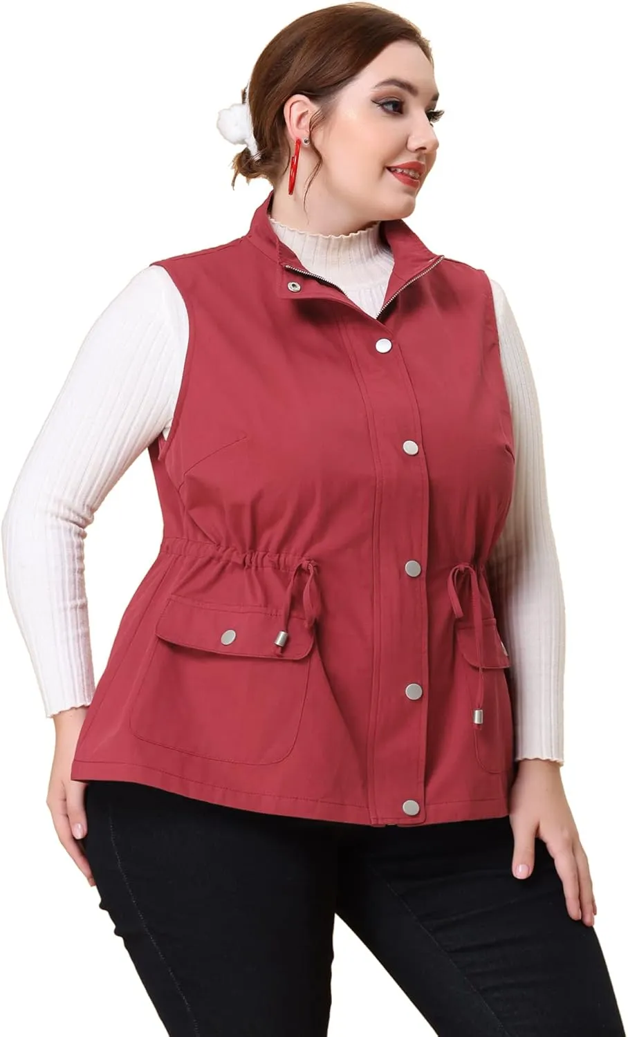 Agnes Orinda Plus Size Jackets for Women Lightweight Sleeveless Anorak Cargo Vest
