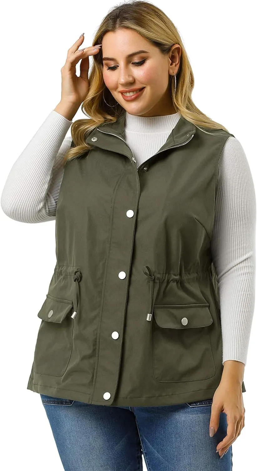 Agnes Orinda Plus Size Jackets for Women Lightweight Sleeveless Anorak Cargo Vest