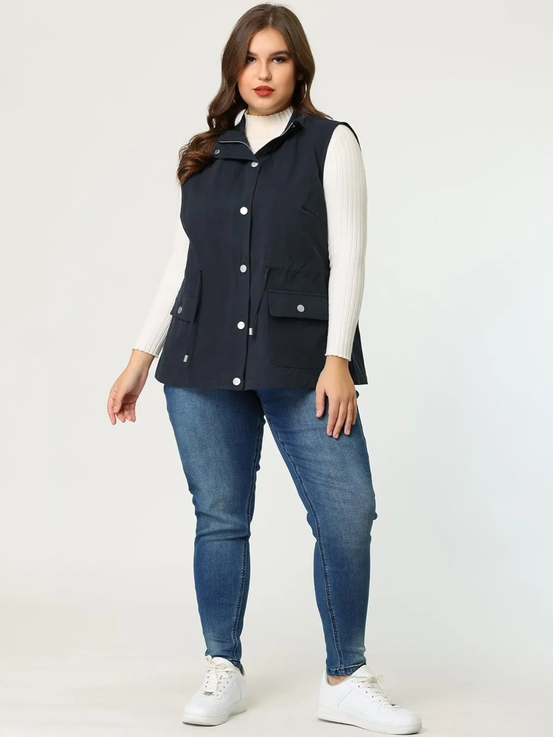 Agnes Orinda Plus Size Jackets for Women Lightweight Sleeveless Anorak Cargo Vest