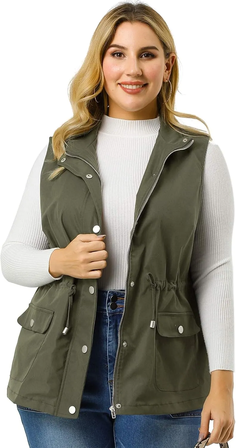 Agnes Orinda Plus Size Jackets for Women Lightweight Sleeveless Anorak Cargo Vest