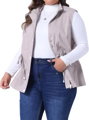 Agnes Orinda Plus Size Jackets for Women Lightweight Sleeveless Anorak Cargo Vest