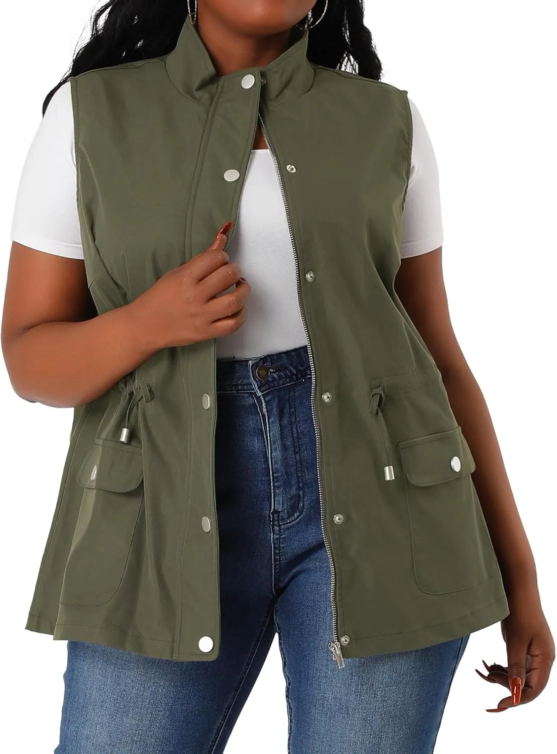 Agnes Orinda Plus Size Jackets for Women Lightweight Sleeveless Anorak Cargo Vest