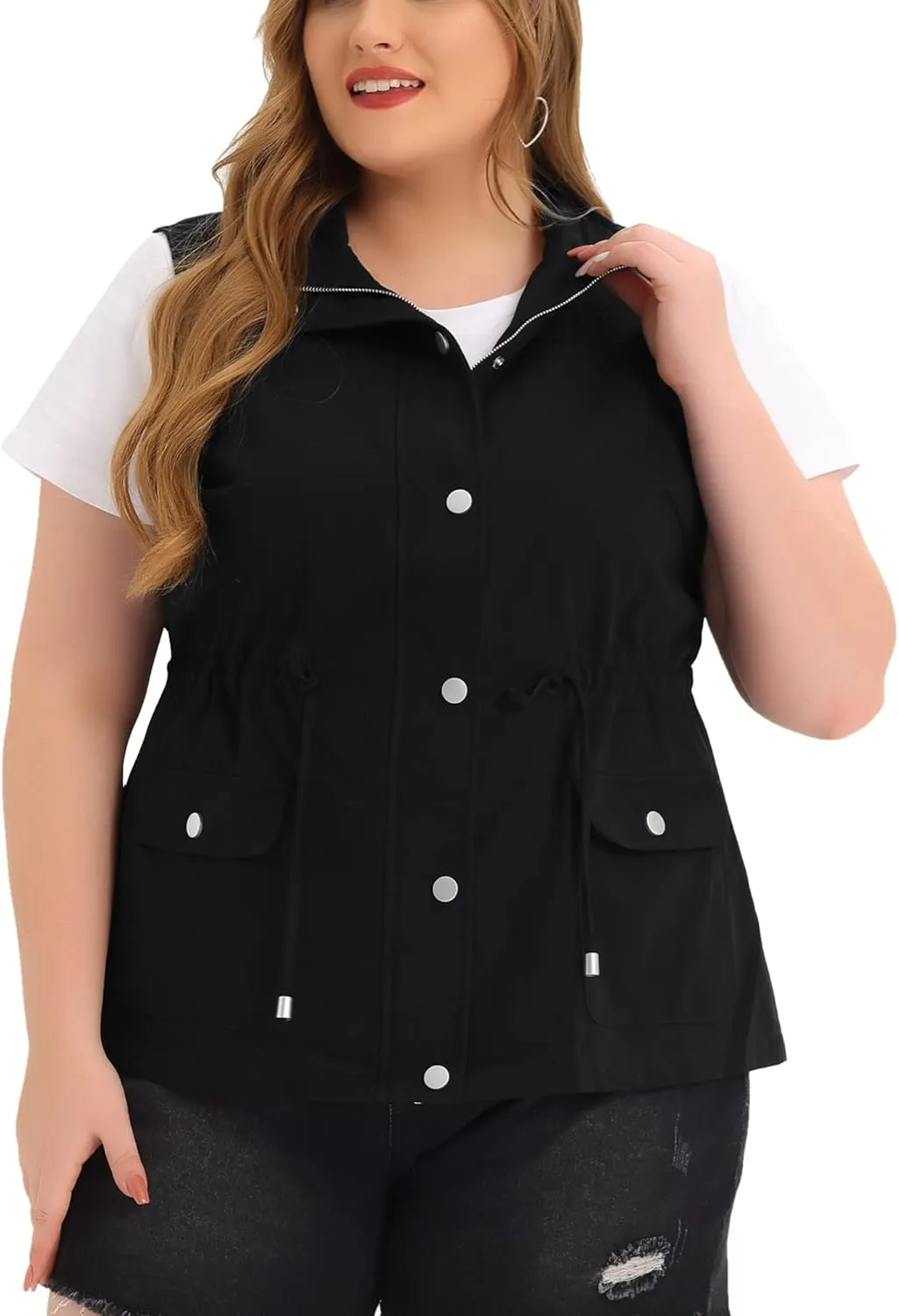 Agnes Orinda Plus Size Jackets for Women Lightweight Sleeveless Anorak Cargo Vest