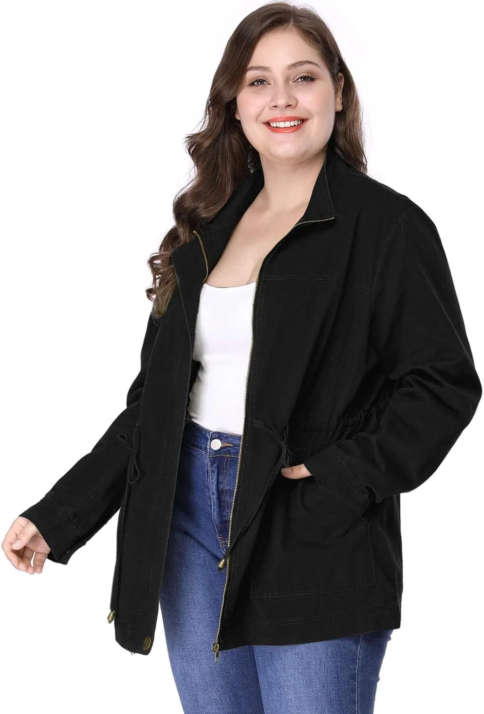 Agnes Orinda Women's Plus Size Jackets Lightweight Anorak Drawstring Utility Jacket with Pockets