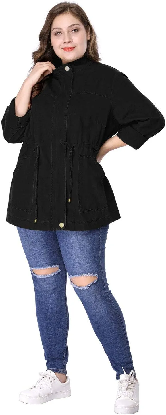Agnes Orinda Women's Plus Size Jackets Lightweight Anorak Drawstring Utility Jacket with Pockets
