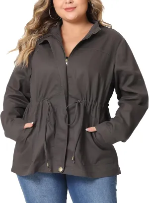 Agnes Orinda Women's Plus Size Jackets Lightweight Anorak Drawstring Utility Jacket with Pockets
