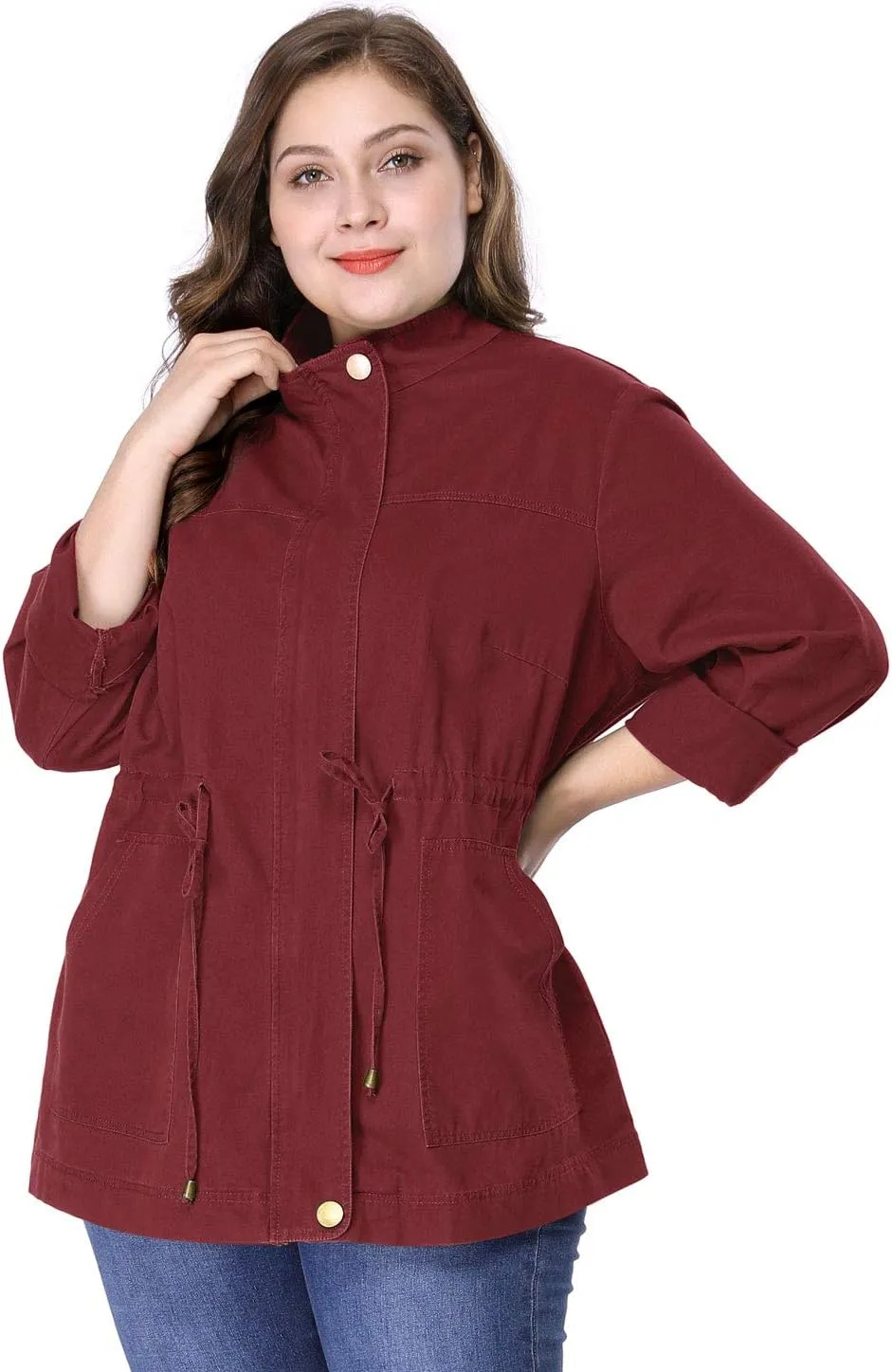 Agnes Orinda Women's Plus Size Jackets Lightweight Anorak Drawstring Utility Jacket with Pockets