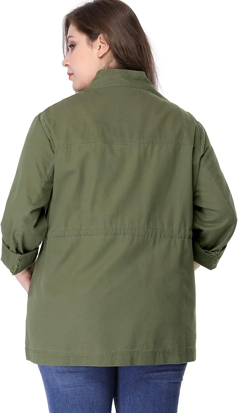 Agnes Orinda Women's Plus Size Jackets Lightweight Anorak Drawstring Utility Jacket with Pockets
