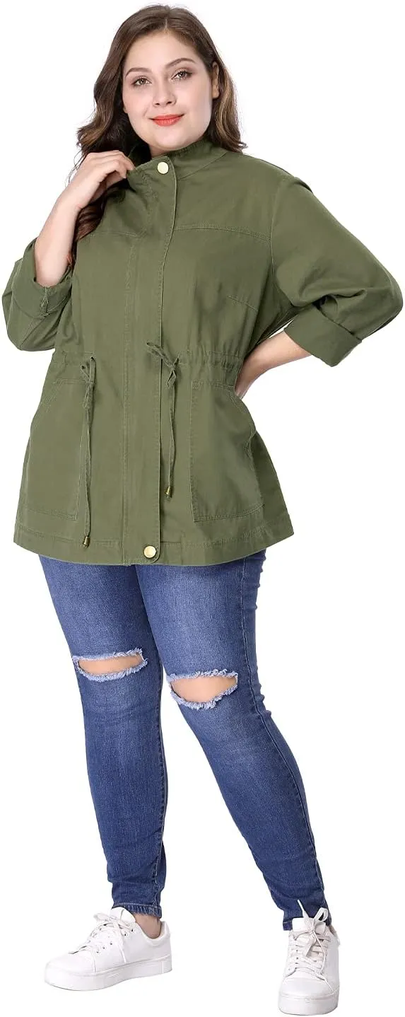 Agnes Orinda Women's Plus Size Jackets Lightweight Anorak Drawstring Utility Jacket with Pockets