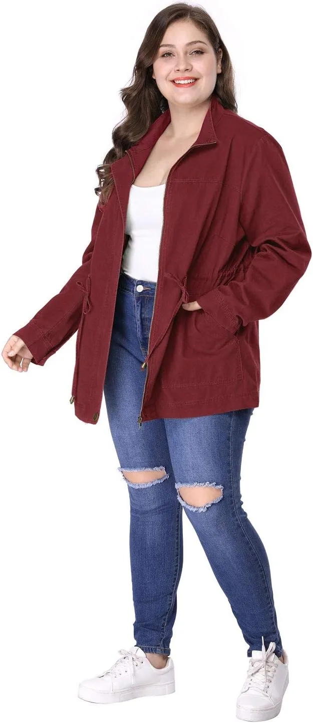 Agnes Orinda Women's Plus Size Jackets Lightweight Anorak Drawstring Utility Jacket with Pockets