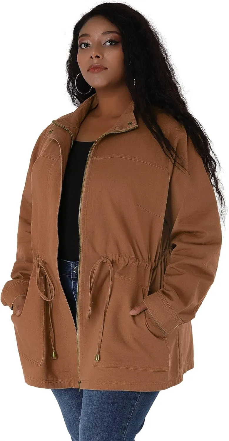 Agnes Orinda Women's Plus Size Jackets Lightweight Anorak Drawstring Utility Jacket with Pockets