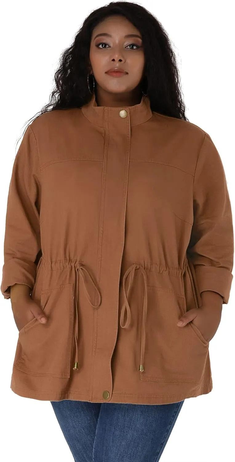 Agnes Orinda Women's Plus Size Jackets Lightweight Anorak Drawstring Utility Jacket with Pockets