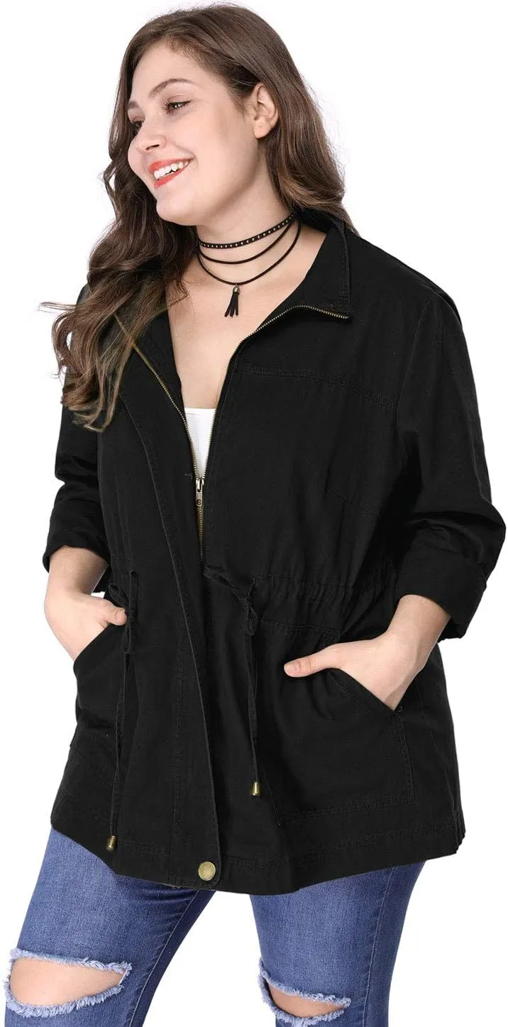 Agnes Orinda Women's Plus Size Jackets Lightweight Anorak Drawstring Utility Jacket with Pockets