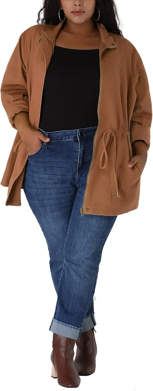 Agnes Orinda Women's Plus Size Jackets Lightweight Anorak Drawstring Utility Jacket with Pockets