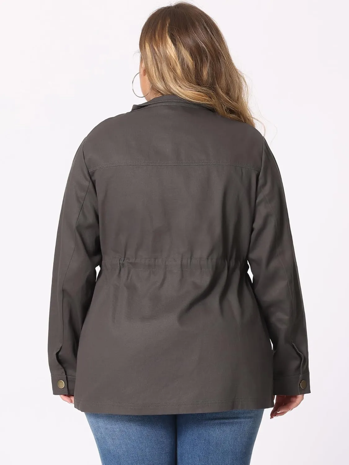 Agnes Orinda Women's Plus Size Jackets Lightweight Anorak Drawstring Utility Jacket with Pockets