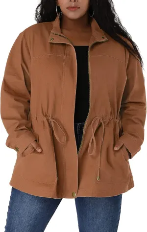 Agnes Orinda Women's Plus Size Jackets Lightweight Anorak Drawstring Utility Jacket with Pockets