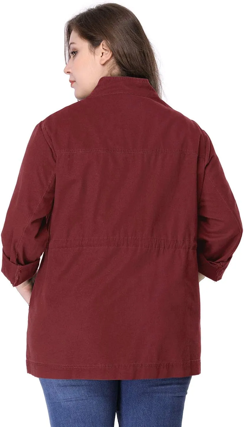 Agnes Orinda Women's Plus Size Jackets Lightweight Anorak Drawstring Utility Jacket with Pockets
