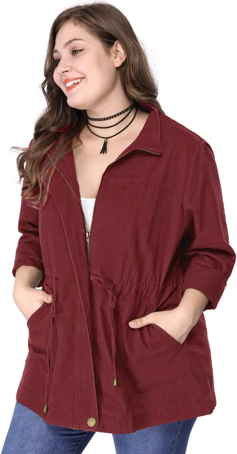 Agnes Orinda Women's Plus Size Jackets Lightweight Anorak Drawstring Utility Jacket with Pockets