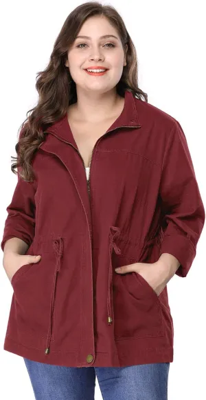 Agnes Orinda Women's Plus Size Jackets Lightweight Anorak Drawstring Utility Jacket with Pockets