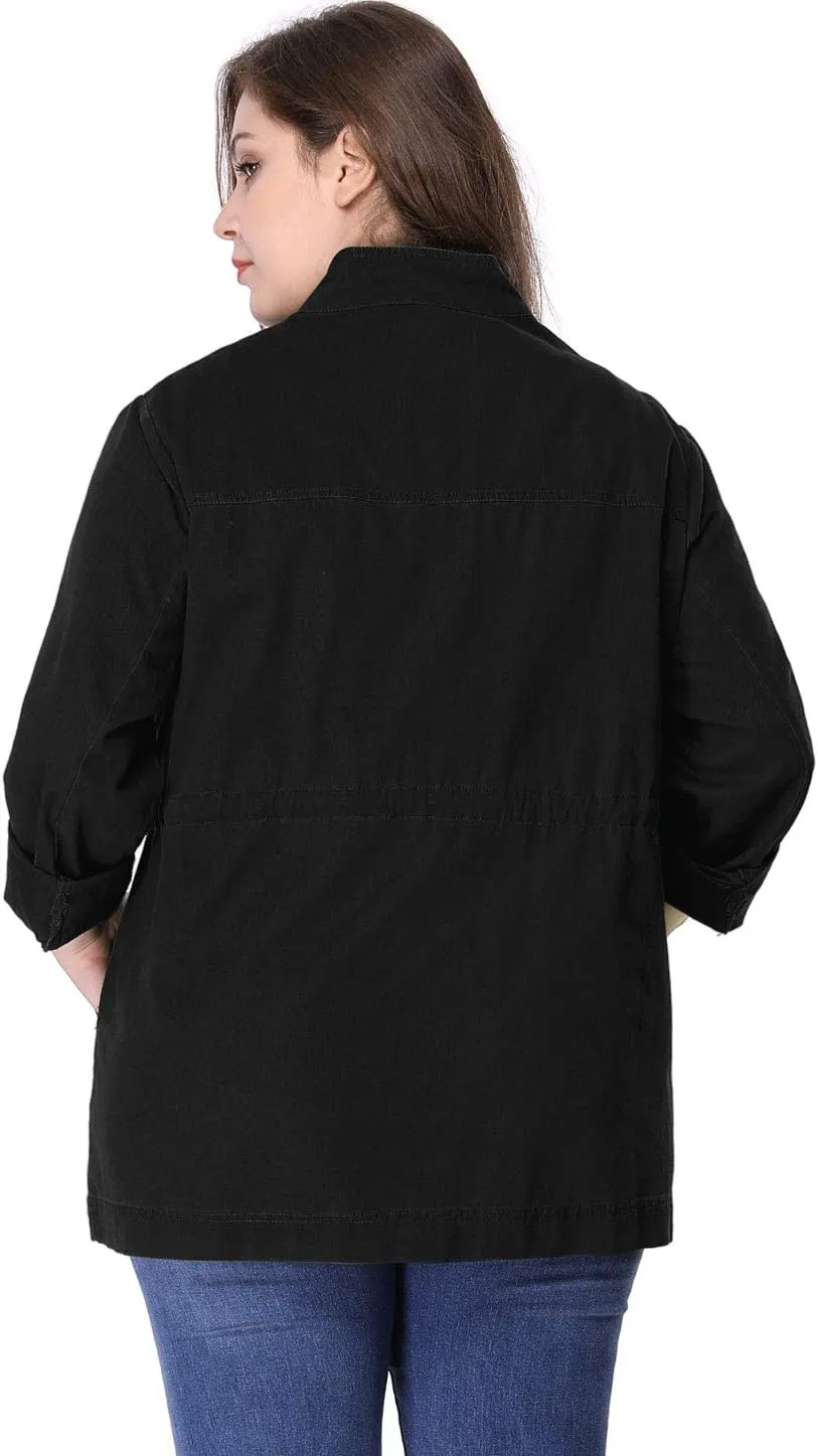 Agnes Orinda Women's Plus Size Jackets Lightweight Anorak Drawstring Utility Jacket with Pockets