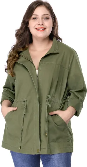 Agnes Orinda Women's Plus Size Jackets Lightweight Anorak Drawstring Utility Jacket with Pockets