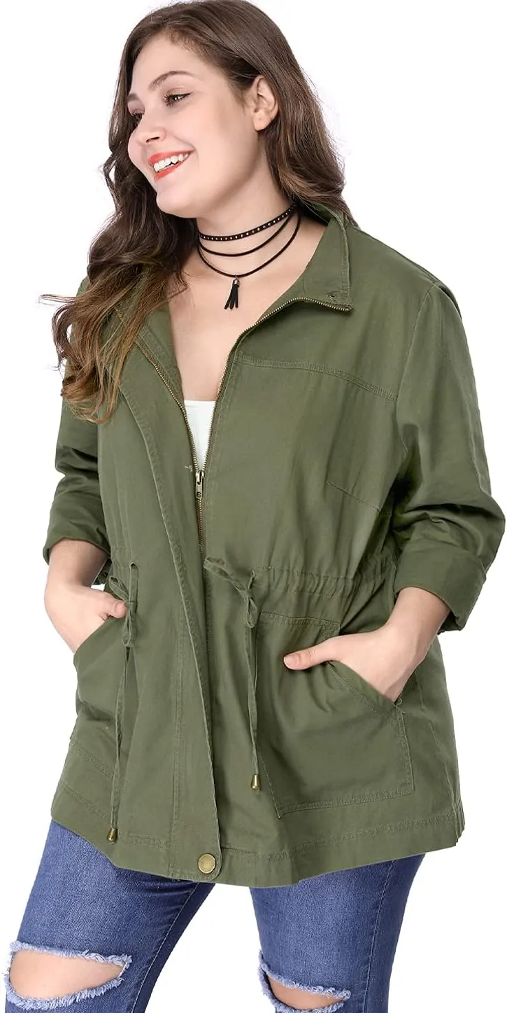 Agnes Orinda Women's Plus Size Jackets Lightweight Anorak Drawstring Utility Jacket with Pockets