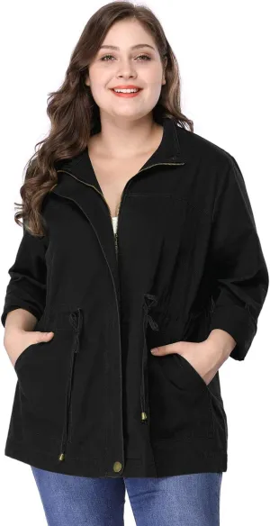 Agnes Orinda Women's Plus Size Jackets Lightweight Anorak Drawstring Utility Jacket with Pockets