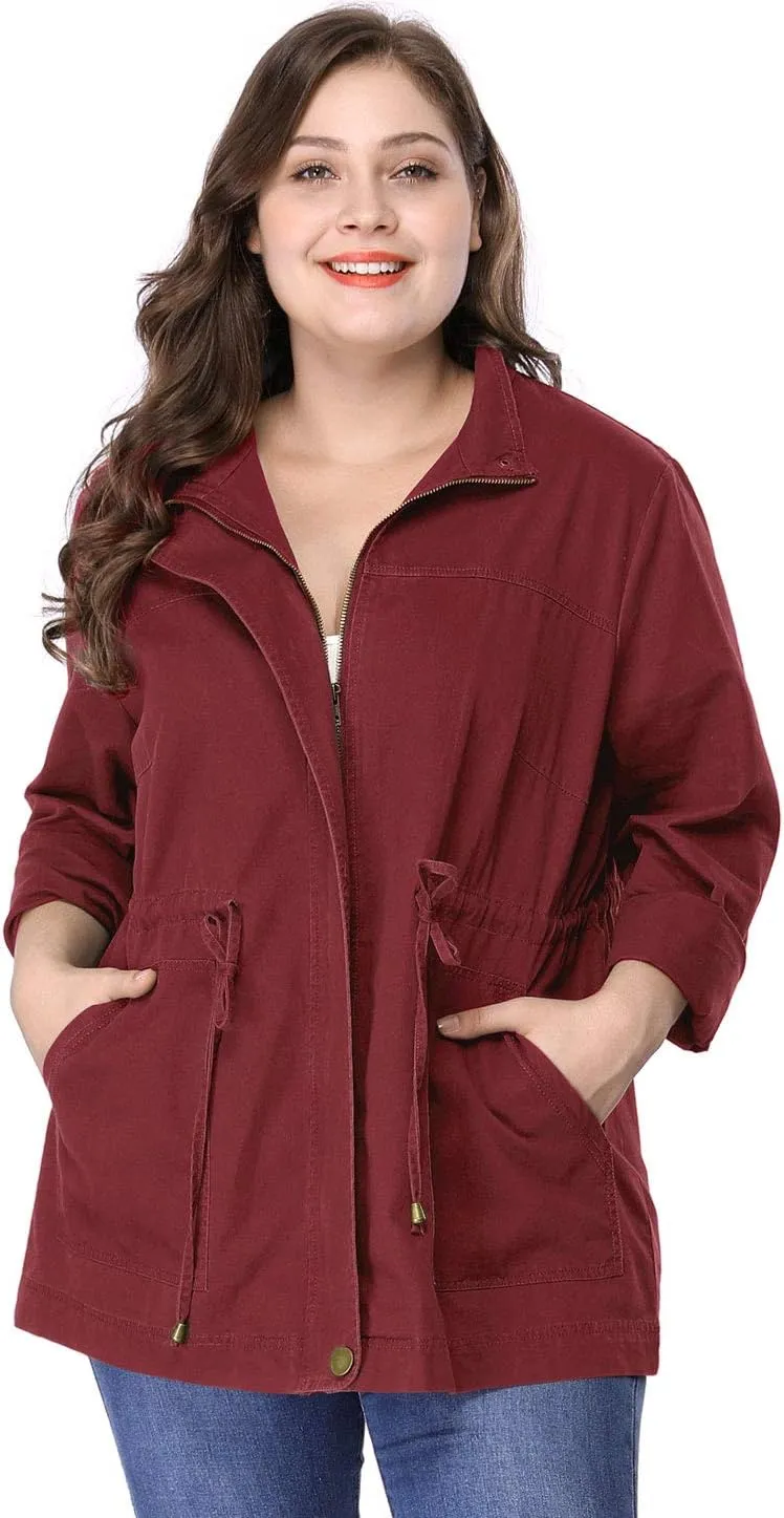 Agnes Orinda Women's Plus Size Jackets Lightweight Anorak Drawstring Utility Jacket with Pockets