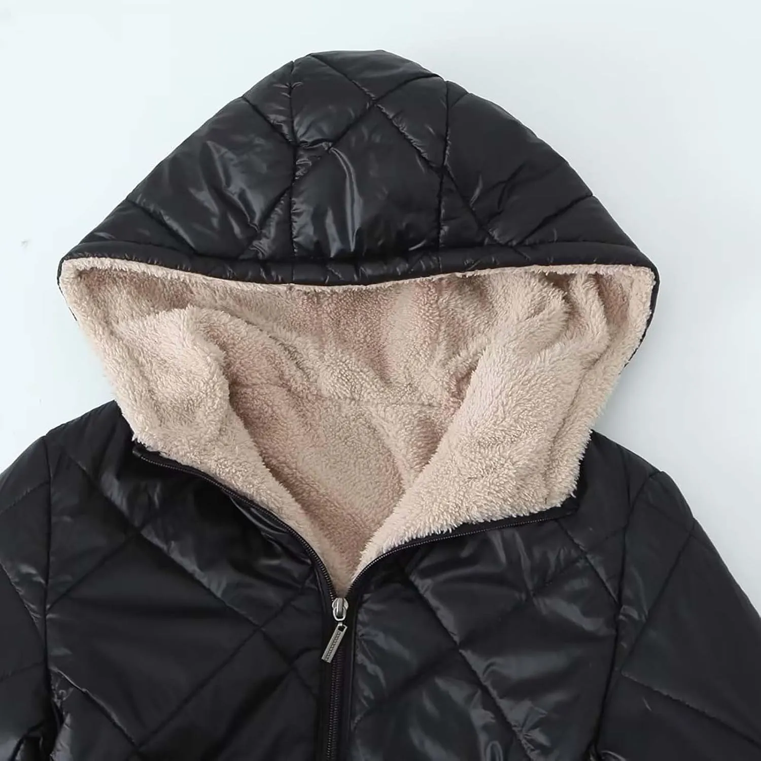 Akklian Women's Outerwear Hooded Padded Jacket Winter Thicken Fleece Lined Zip Up Hoodies Quilted Casual Thermal Cotton Coats