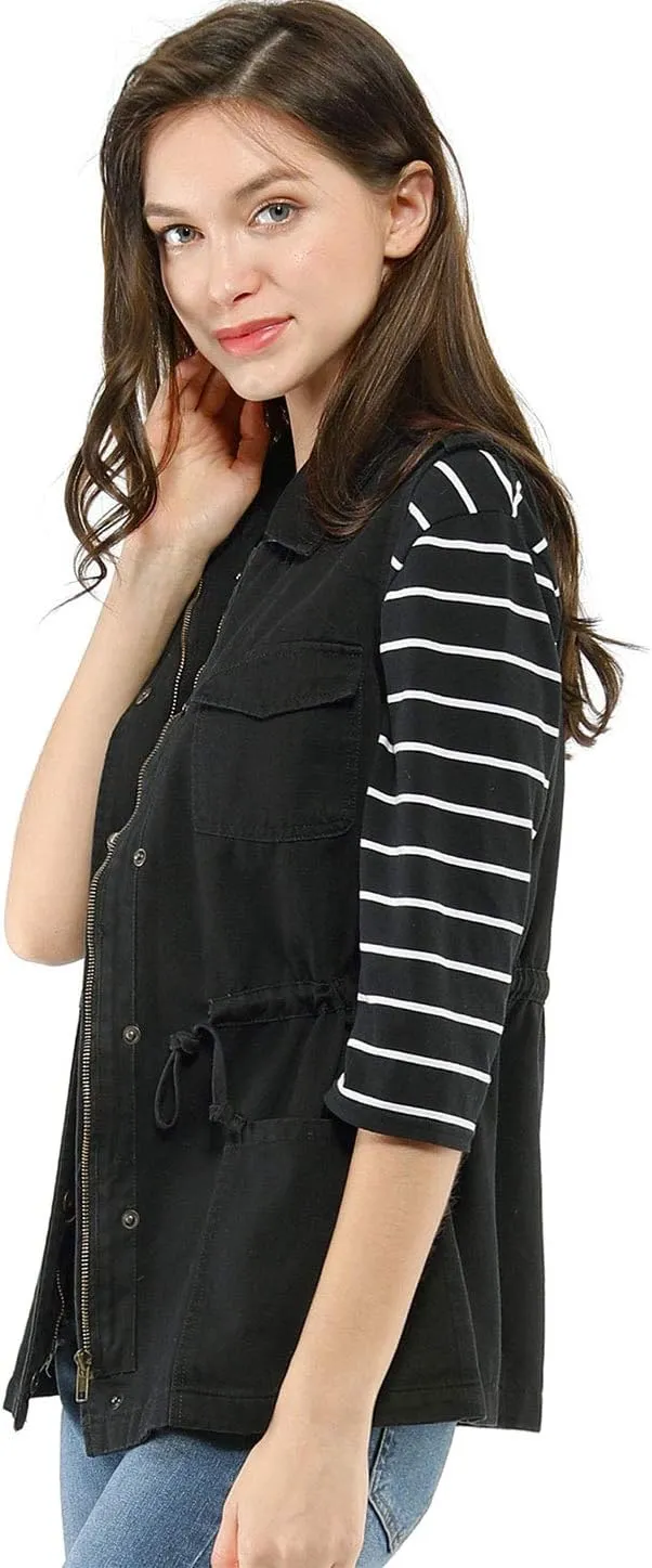 Allegra K Women's Zip Up Sleeveless Jacket Utility Anorak Outwear Cargo Vest