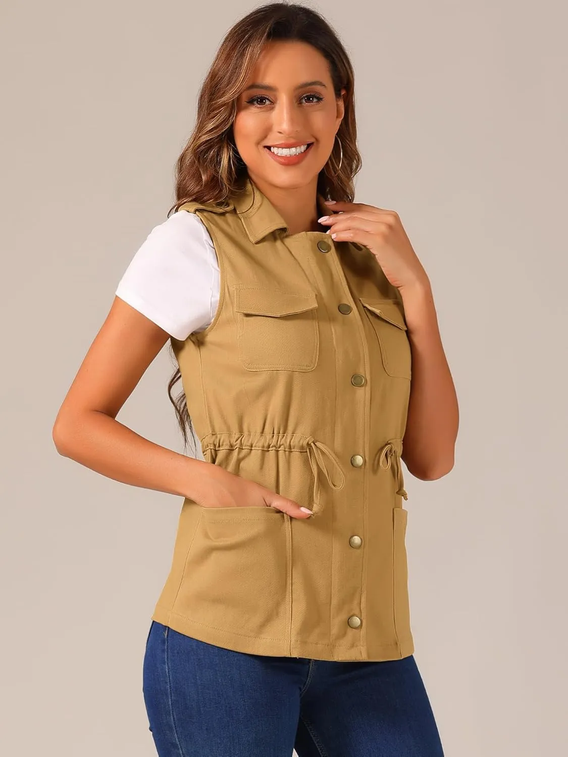 Allegra K Women's Zip Up Sleeveless Jacket Utility Anorak Outwear Cargo Vest